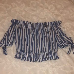 Blue and white striped crop top